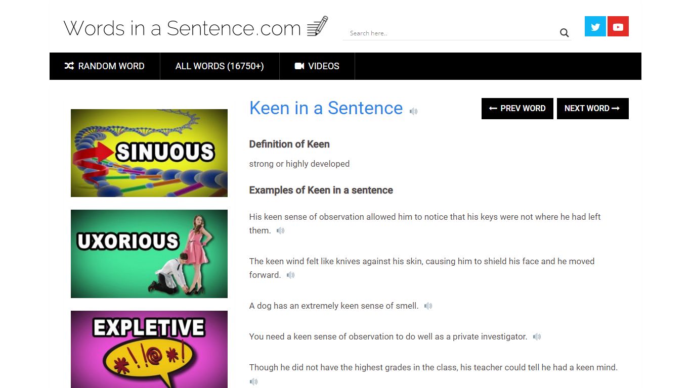 Keen: In a Sentence – WORDS IN A SENTENCE